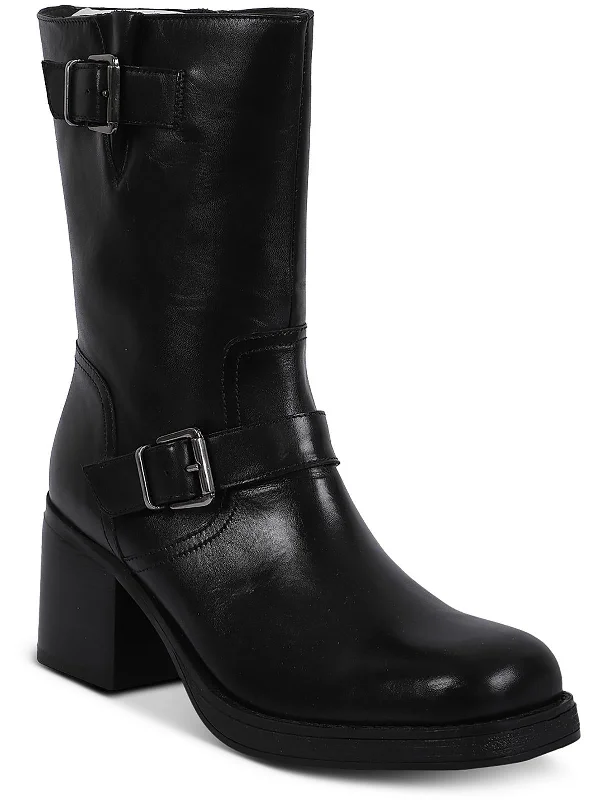 Janice Womens Leather Solid Mid-Calf Boots