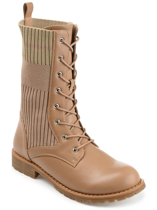 Womens Man Made Block Heel Platform Mid-Calf Boots