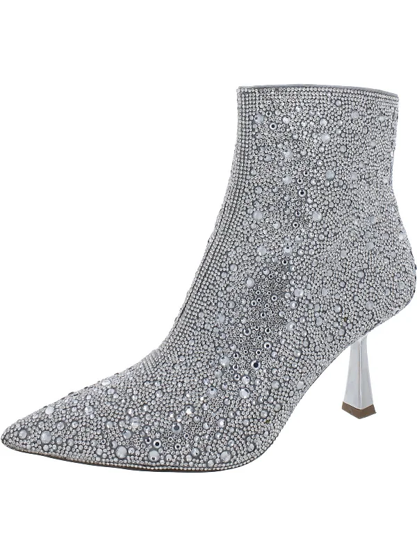 Flashee Womens Satin Rhinestone Ankle Boots