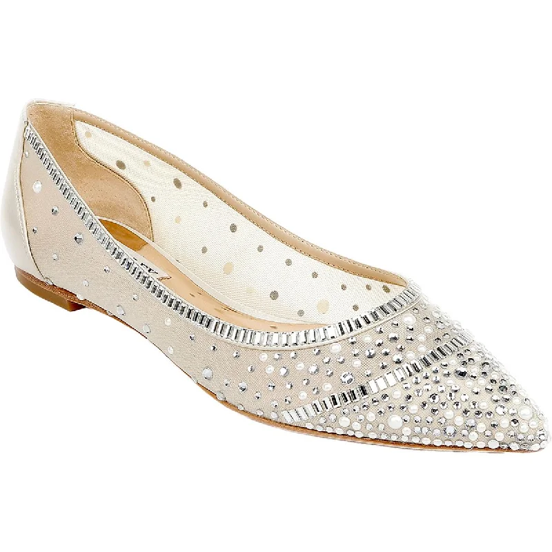 Badgley Mischka Womens Babette Satin Slip-On Ballet Flats