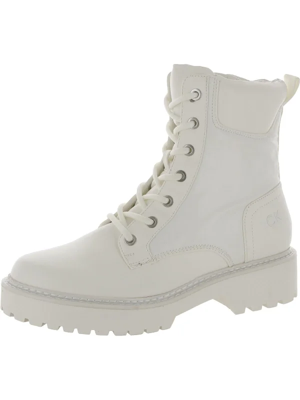 Sallon Womens Faux Leather Round Toe Combat & Lace-up Boots