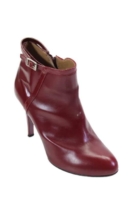 Chloe Womens Red Leather Buckle Detail Zip High Heels Ankle Boots Shoes