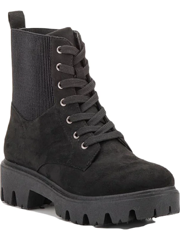 OMP2409 Womens Faux Suede Slip On Combat & Lace-up Boots