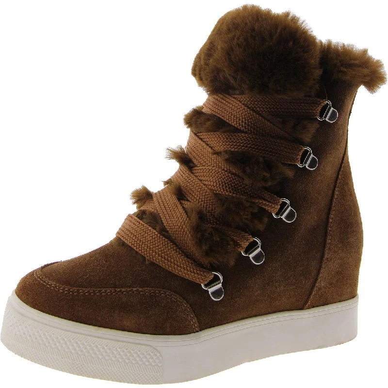 Womens Faux Suede Faux Fur Ankle Boots