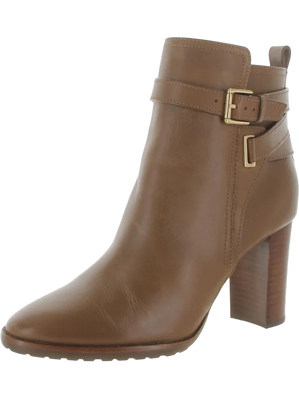 Madisyn Womens Leather Stacked Heel Ankle Boots