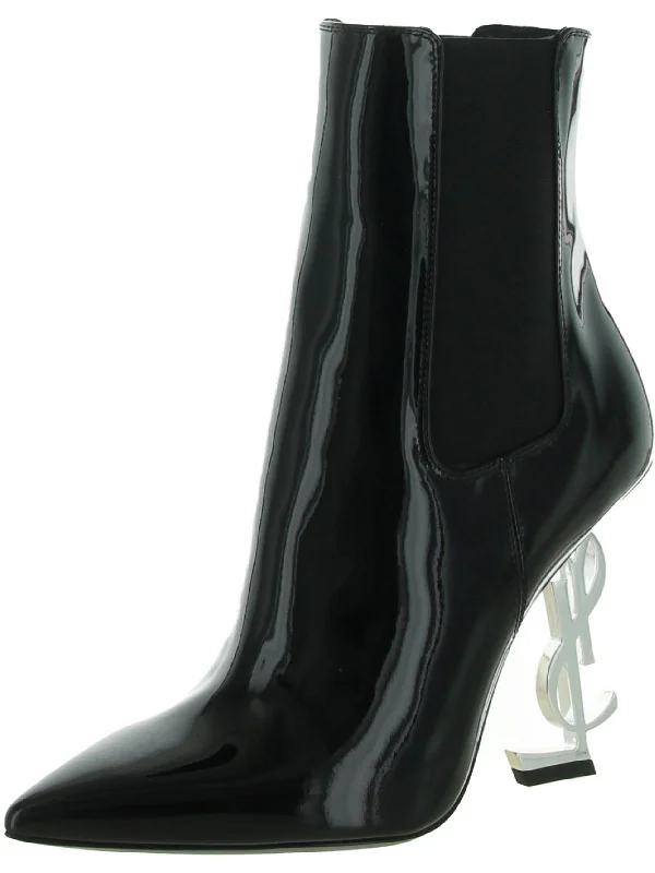 YSL Womens Patent Leather Pointed Toe Ankle Boots