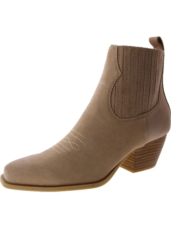 Womens Suede Block Heel Ankle Boots