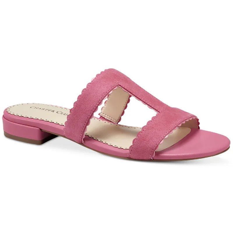 Charter Club Womens Lulia Faux Suede Scalloped Trim Slide Sandals