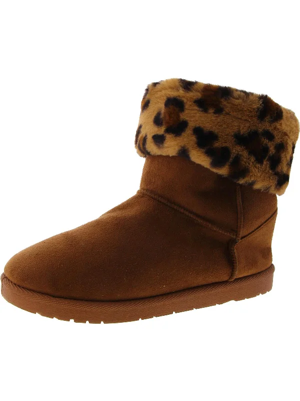 Womens Faux Suede Round Toe Shearling Boots