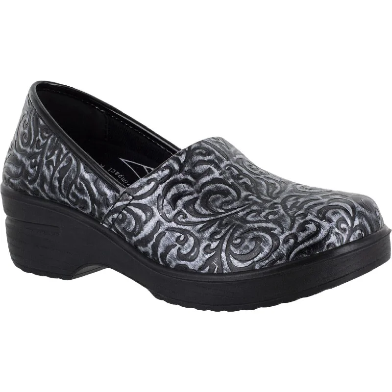 Easy Works by Easy Street Womens Laurie Faux Leather Slip On Clogs