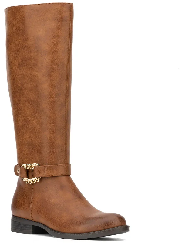 ELIZA RIDING BOOT Womens Faux Leather Zipper Knee-High Boots