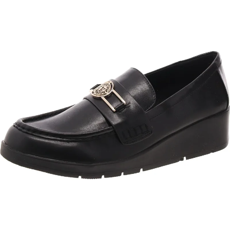 Anne Klein Womens Omari Faux Leather Wedge Loafers