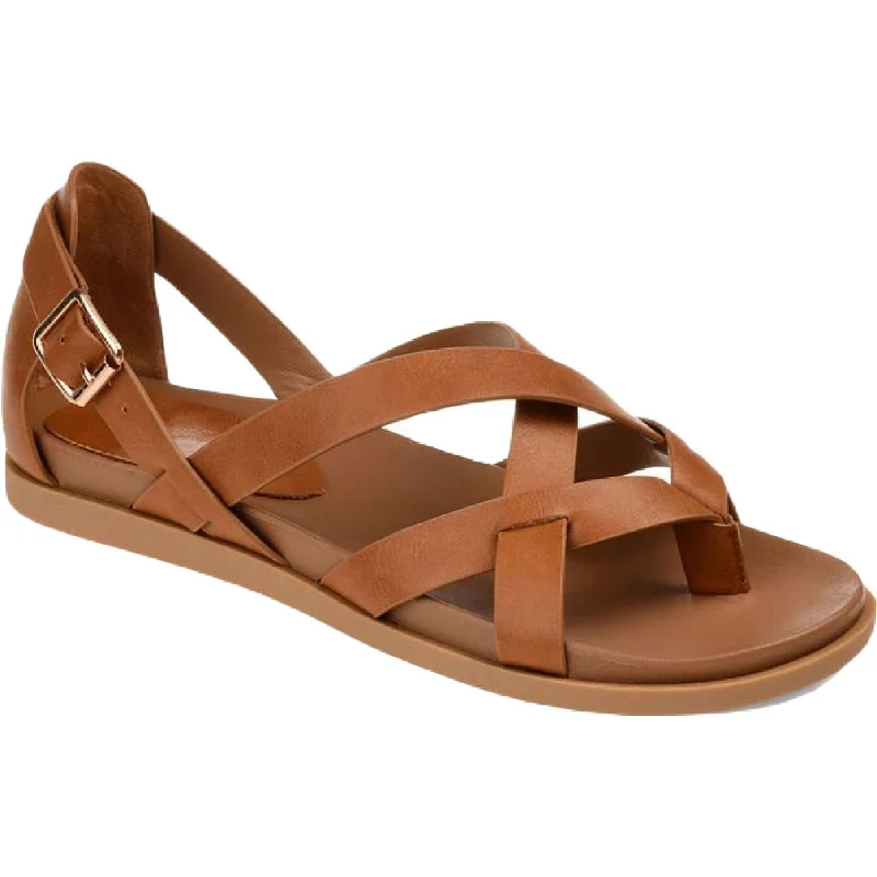 Journee Collection Womens Ziporah Faux Leather Strappy Flat Sandals