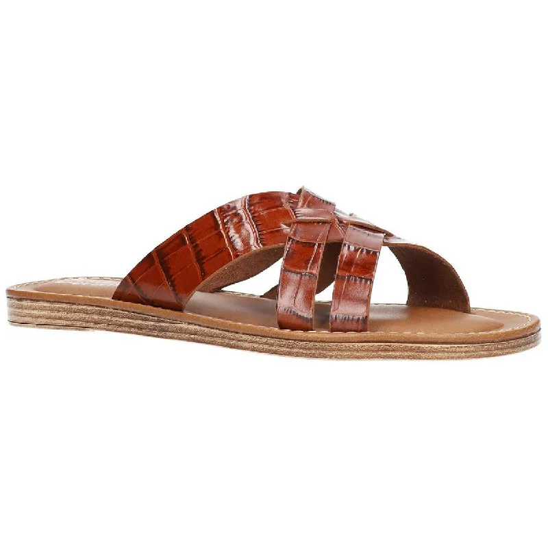 Bella Vita Womens Kin-Italy Leather Croc Print Slide Sandals