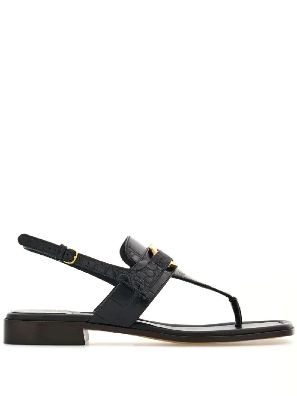 Ferragamo Gancini Hook Leather Thong Sandals