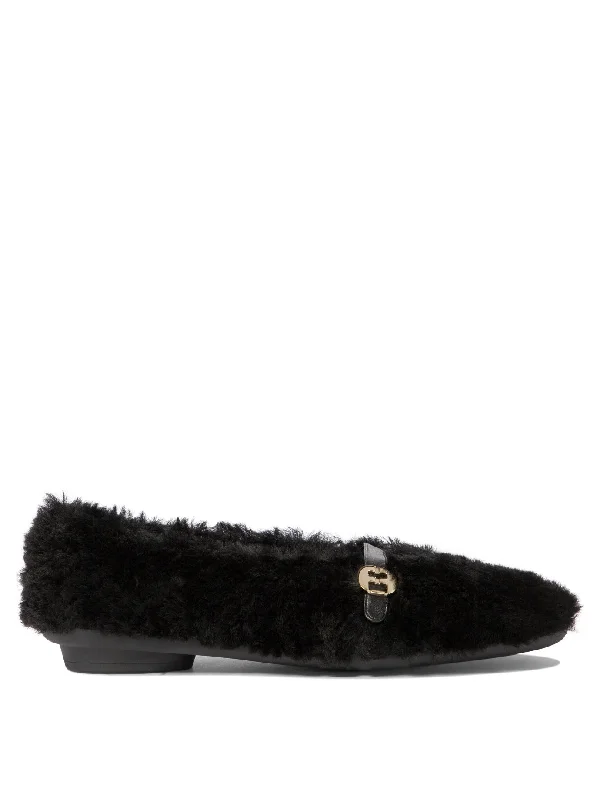 Ferragamo Chic Shearling Ballet Flats with Leather Accents