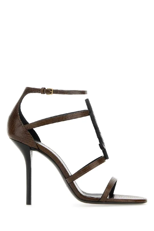 SAINT LAURENT Cassandra Leather Sandals with 10 cm Heel Height