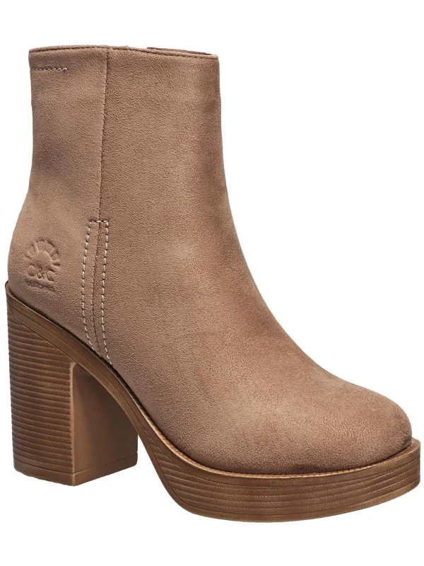 Womens Vegan Suede Block Heel Ankle Boots