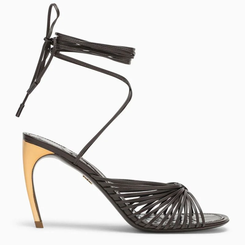 Ferragamo Luxe Lace-Up Sandals with Golden Heel