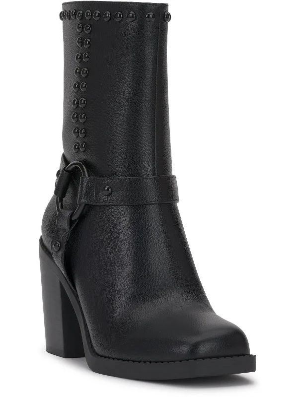 Womens Faux Leather Studded Mid-Calf Boots