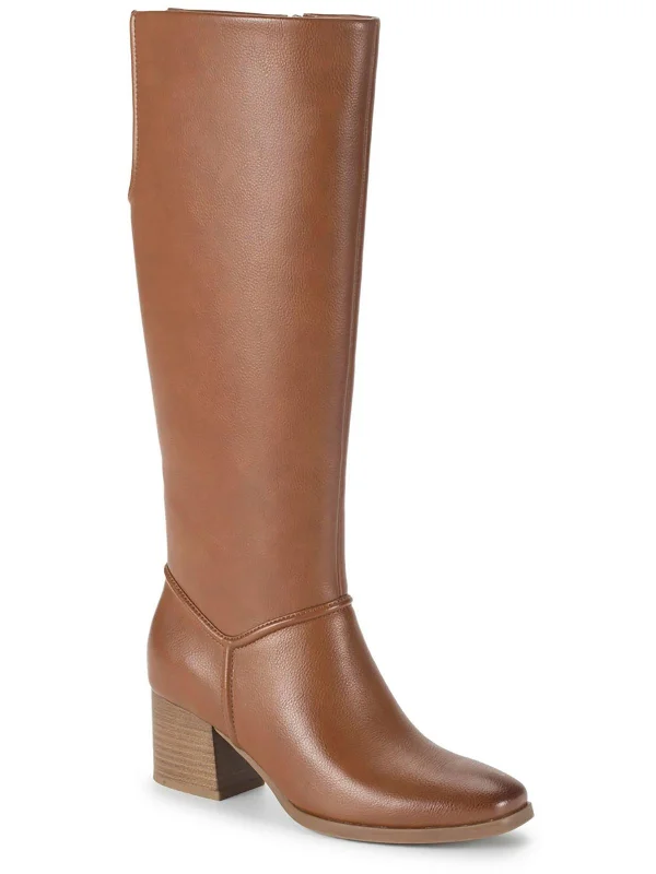 Thalia Womens Faux Leather Almond Toe Knee-High Boots