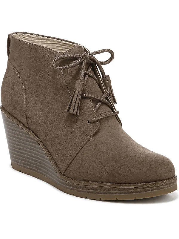 One Love Womens Faux Suede Round Toe Wedge Boots