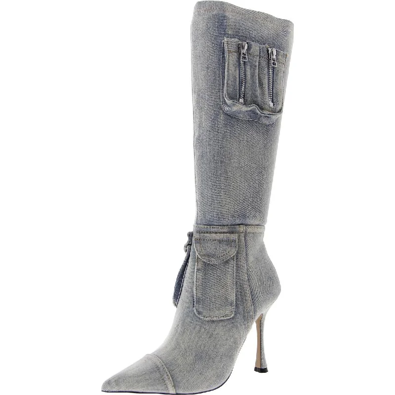 Beckham Womens Denim Pointed Toe Mid-Calf Boots